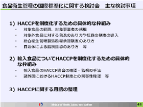 食品衛生管理の国際標準化に関する検討会　主な検討事項