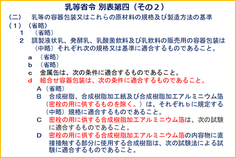 図2 乳等省令 別表第4（2群製品部分抜粋続き）